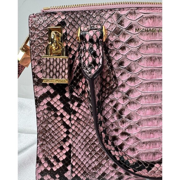 RARE Michael Kors Collection Genuine Pink Python Leather Oleander Satchel Bag - Picture 3 of 16
